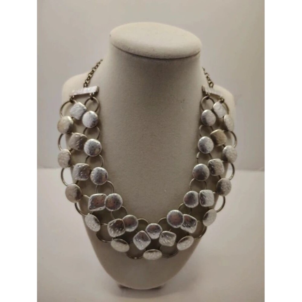 Chicos strand  silver  Tone Statement  Necklace Multi-Strand Geometric